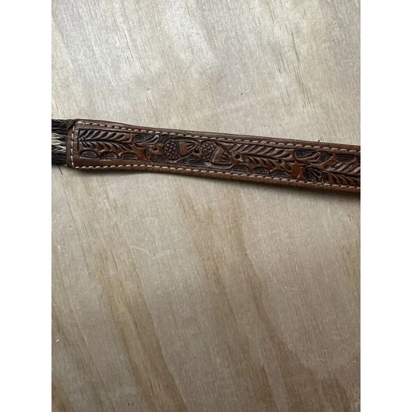 Braided Horse Hair Belt With Engraving‎ On Leather 34 Acorns Vintage Browns main image 5